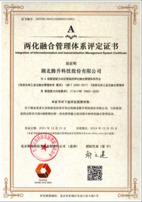 兩化融合項目證書--湖北騰升